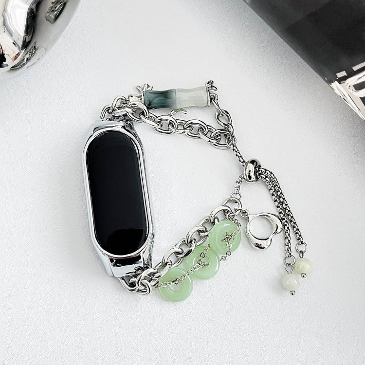 For Xiaomi Mi Band 7 Crystal Beaded Onyx Watch Band(Silver+Jade Donut)