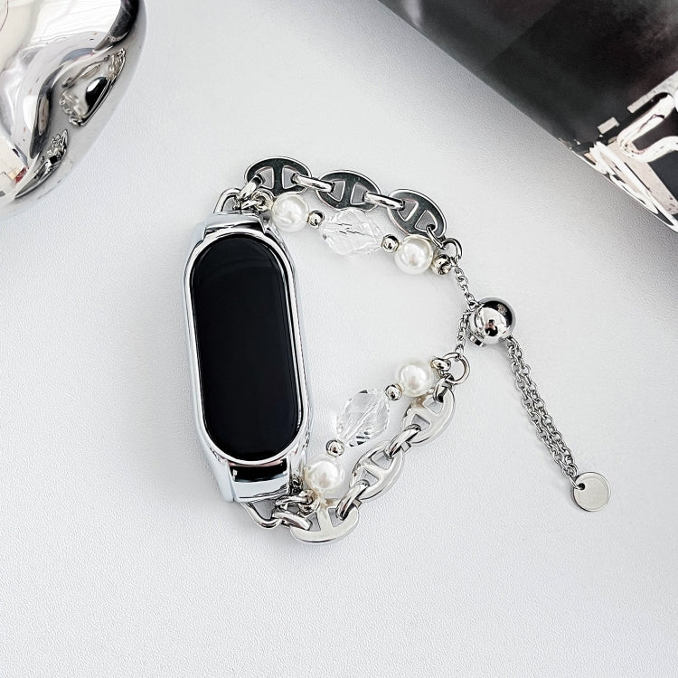 For Xiaomi Mi Band 7 Crystal Beaded Onyx Watch Band(Silver+Crystal Bead)