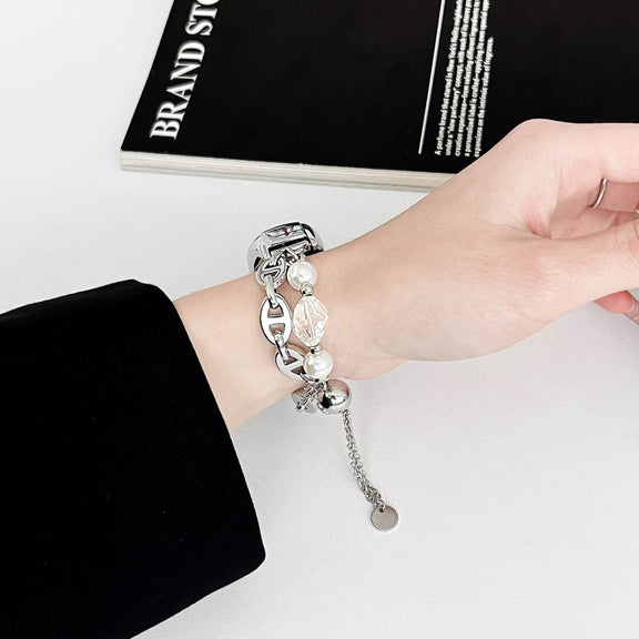 For Xiaomi Mi Band 7 Crystal Beaded Onyx Watch Band(Silver+Crystal Bead)