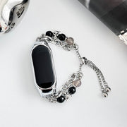 For Xiaomi Mi Band 7 Crystal Beaded Onyx Watch Band(Silver+Agate Bead)