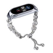 For Xiaomi Mi Band 5 / 6 Crystal Beaded Onyx Watch Band(Silver+Leopard Head)