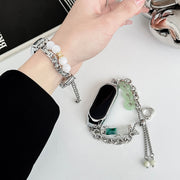 For Xiaomi Mi Band 3 / 4 Crystal Beaded Onyx Watch Band(Silver+Copper Collar)