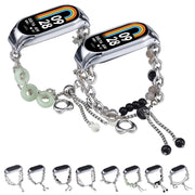 For Xiaomi Mi Band 8 Crystal Beaded Onyx Watch Band(Silver+Leopard Head)