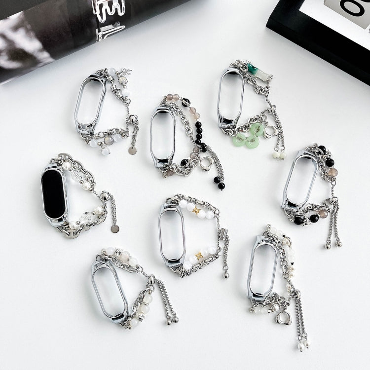 For Xiaomi Mi Band 7 Crystal Beaded Onyx Watch Band(Silver+Crystal Bead)