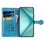 For Huawei Pura 70 Cat and Dog Embossed Leather Phone Case(Blue)