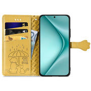 For Huawei Pura 70 Cat and Dog Embossed Leather Phone Case(Yellow)