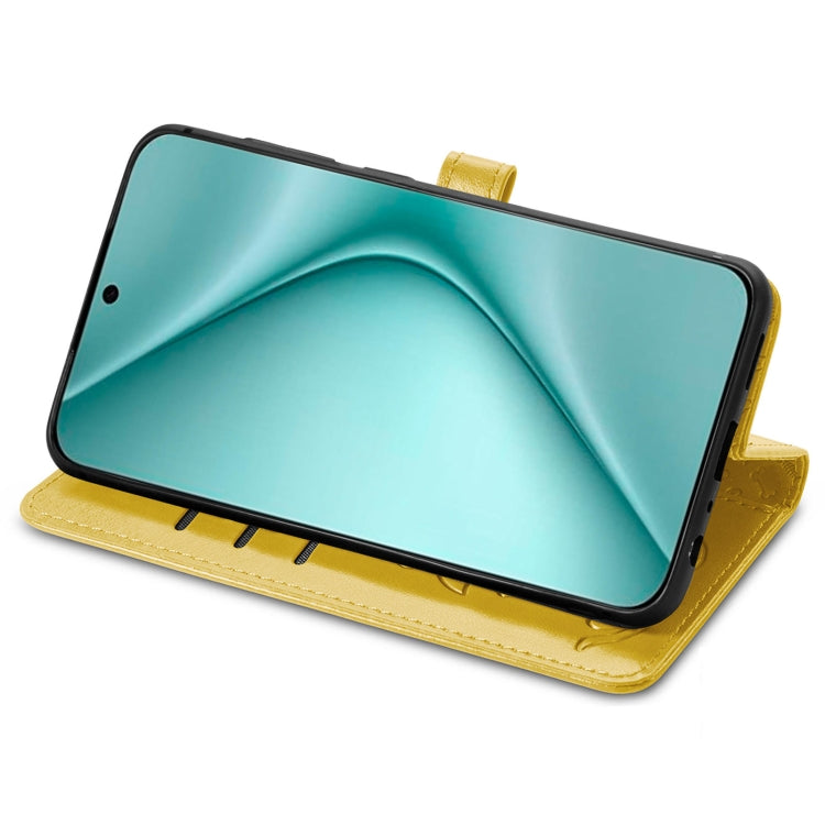 For Huawei Pura 70 Cat and Dog Embossed Leather Phone Case(Yellow)