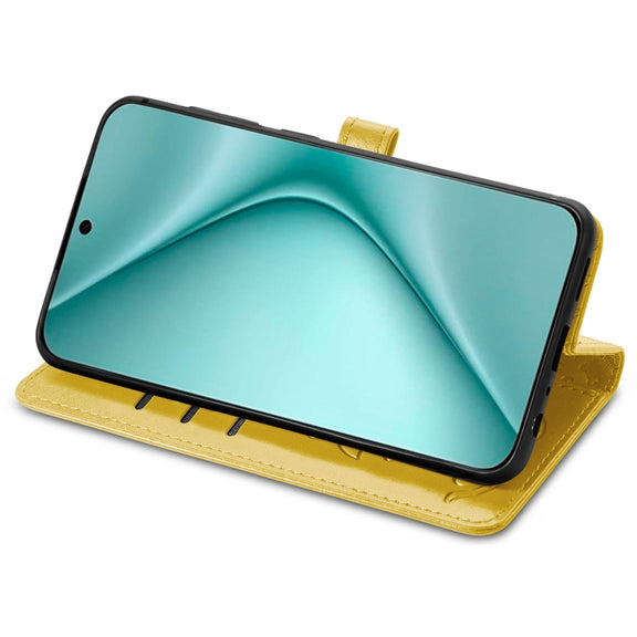 For Huawei Pura 70 Cat and Dog Embossed Leather Phone Case(Yellow)