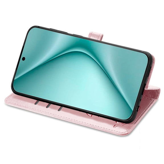 For Huawei Pura 70 Cat and Dog Embossed Leather Phone Case(Rose Gold)