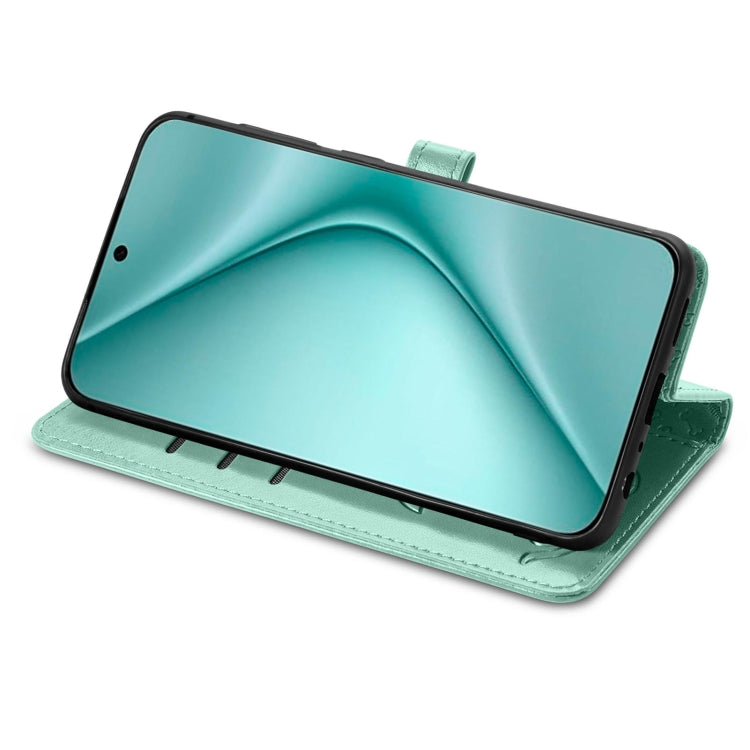 For Huawei Pura 70 Cat and Dog Embossed Leather Phone Case(Green)