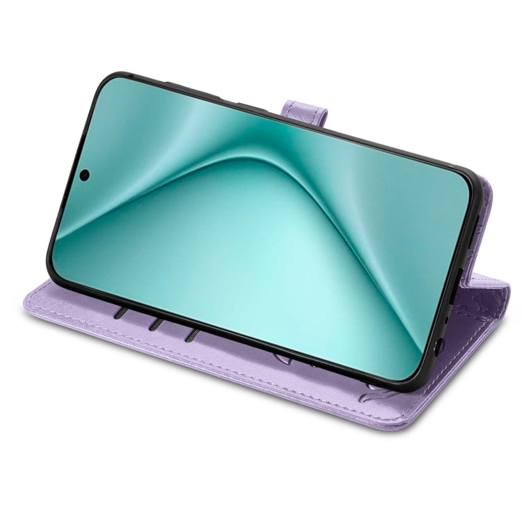 For Huawei Pura 70 Cat and Dog Embossed Leather Phone Case(Purple)