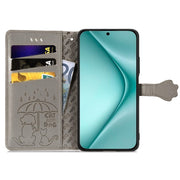 For Huawei Pura 70 Cat and Dog Embossed Leather Phone Case(Gray)