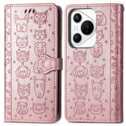 For Huawei Pura 70 Pro Cat and Dog Embossed Leather Phone Case(Rose Gold)