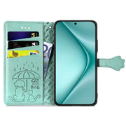 For Huawei Pura 70 Pro Cat and Dog Embossed Leather Phone Case(Green)
