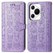 For Huawei Pura 70 Pro+ Cat and Dog Embossed Leather Phone Case(Purple)
