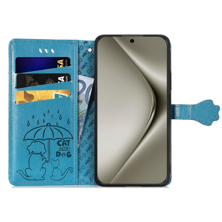 For Huawei Pura 70 Ultra Cat and Dog Embossed Leather Phone Case(Blue)