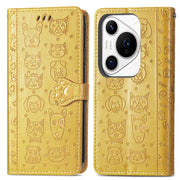 For Huawei Pura 70 Ultra Cat and Dog Embossed Leather Phone Case(Yellow)