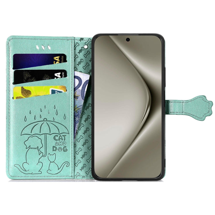 For Huawei Pura 70 Ultra Cat and Dog Embossed Leather Phone Case(Green)