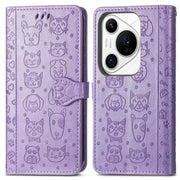 For Huawei Pura 70 Ultra Cat and Dog Embossed Leather Phone Case(Purple)