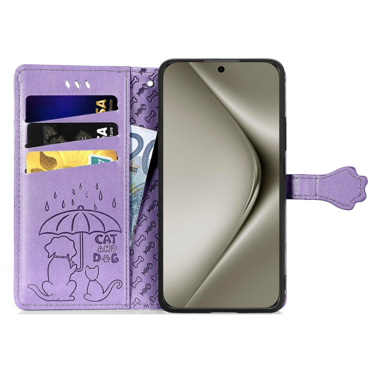 For Huawei Pura 70 Ultra Cat and Dog Embossed Leather Phone Case(Purple)