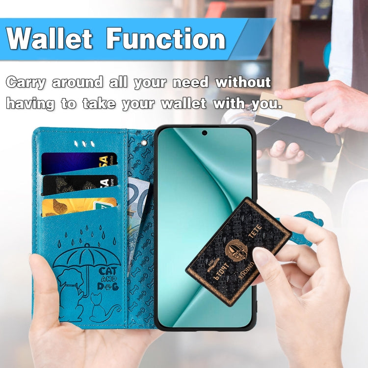 For Huawei Pura 70 Pro+ Cat and Dog Embossed Leather Phone Case(Blue)