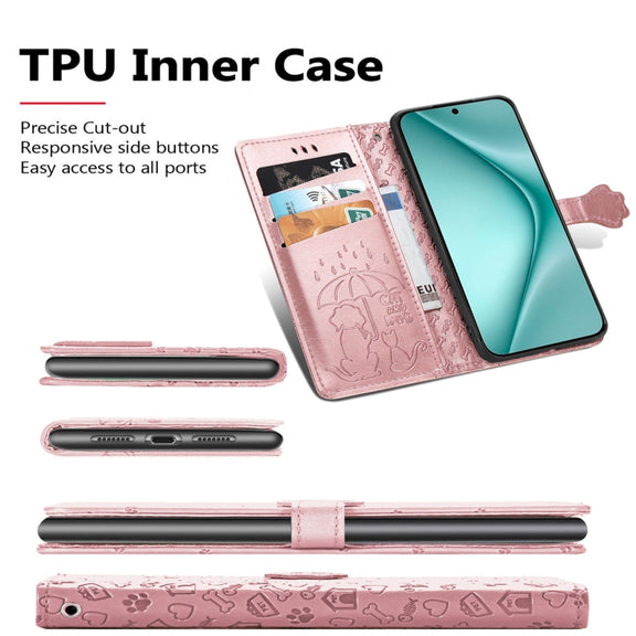 For Huawei Pura 70 Pro+ Cat and Dog Embossed Leather Phone Case(Blue)