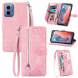 For Motorola Moto G Play 2024 Embossed Flower Zipper Leather Phone Case(Pink) - Motorola Cases by PMC Jewellery | Online Shopping South Africa | PMC Jewellery | Buy Now Pay Later Mobicred