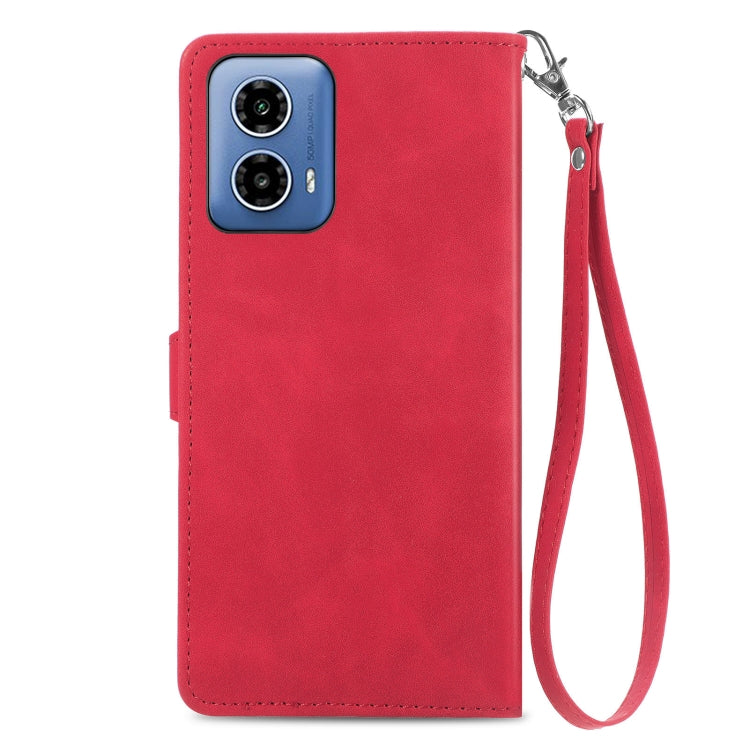For Motorola Moto G Play 2024 Embossed Flower Zipper Leather Phone Case(Red)