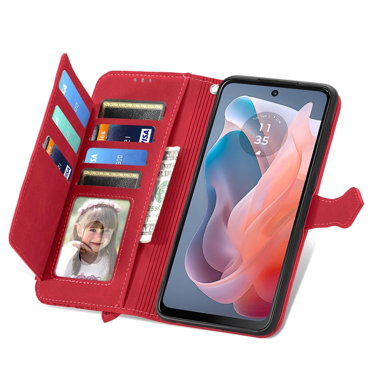 For Motorola Moto G Play 2024 Embossed Flower Zipper Leather Phone Case(Red)