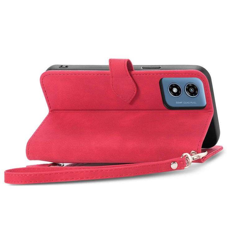 For Motorola Moto G Play 2024 Embossed Flower Zipper Leather Phone Case(Red)