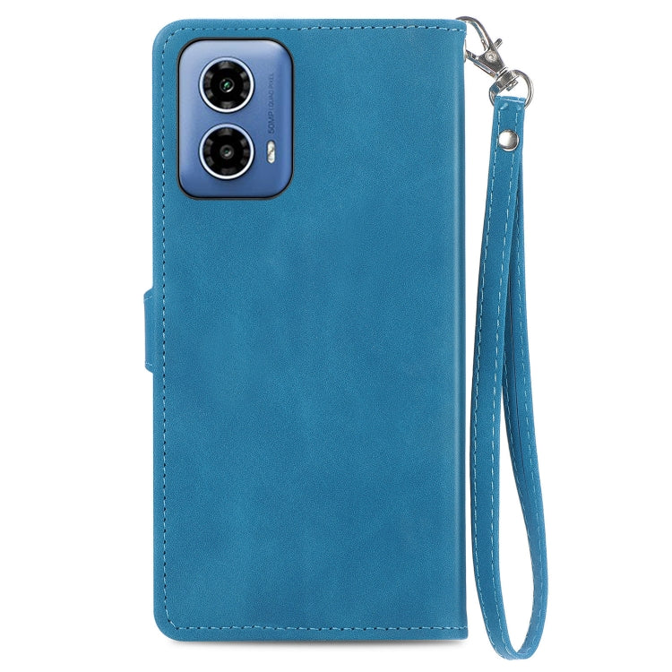 For Motorola Moto G Play 2024 Embossed Flower Zipper Leather Phone Case(Blue)