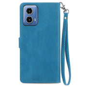 For Motorola Moto G Play 2024 Embossed Flower Zipper Leather Phone Case(Blue)