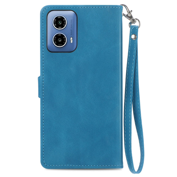 For Motorola Moto G Play 2024 Embossed Flower Zipper Leather Phone Case(Blue)