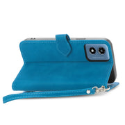 For Motorola Moto G Play 2024 Embossed Flower Zipper Leather Phone Case(Blue)