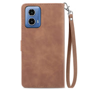 For Motorola Moto G Play 2024 Embossed Flower Zipper Leather Phone Case(Brown)