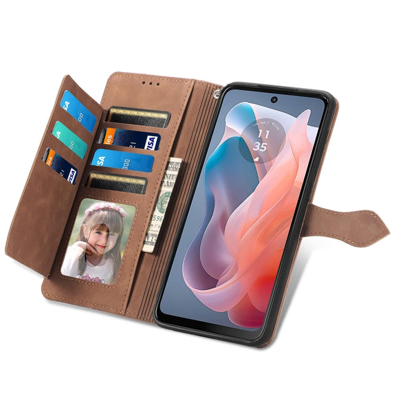 For Motorola Moto G Play 2024 Embossed Flower Zipper Leather Phone Case(Brown)