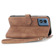 For Motorola Moto G Play 2024 Embossed Flower Zipper Leather Phone Case(Brown)