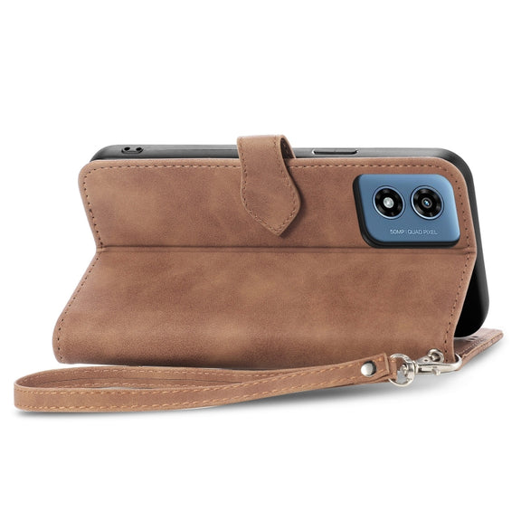 For Motorola Moto G Play 2024 Embossed Flower Zipper Leather Phone Case(Brown)