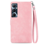 For Realme C65 Embossed Flower Zipper Leather Phone Case(Pink)