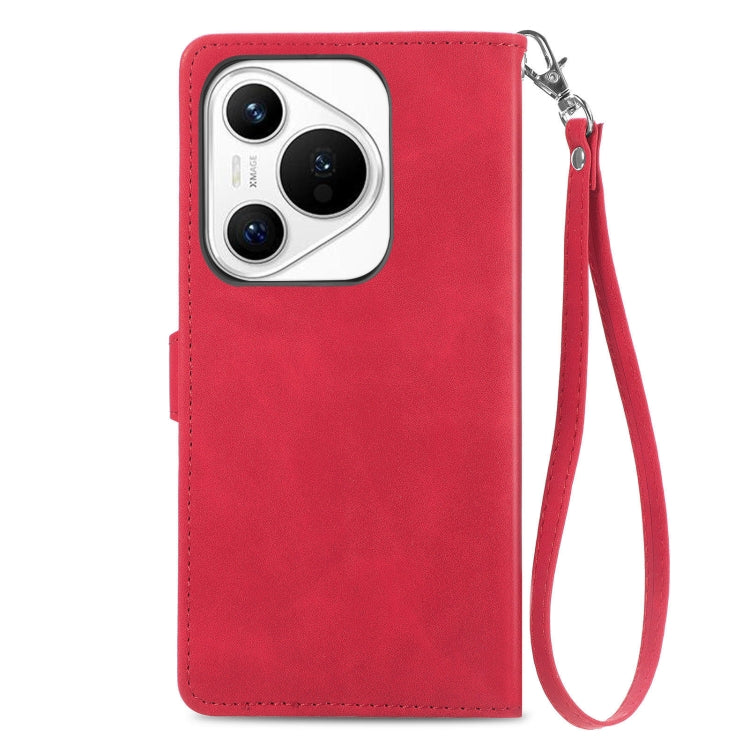 For Huawei Pura 70 Embossed Flower Zipper Leather Phone Case(Red)