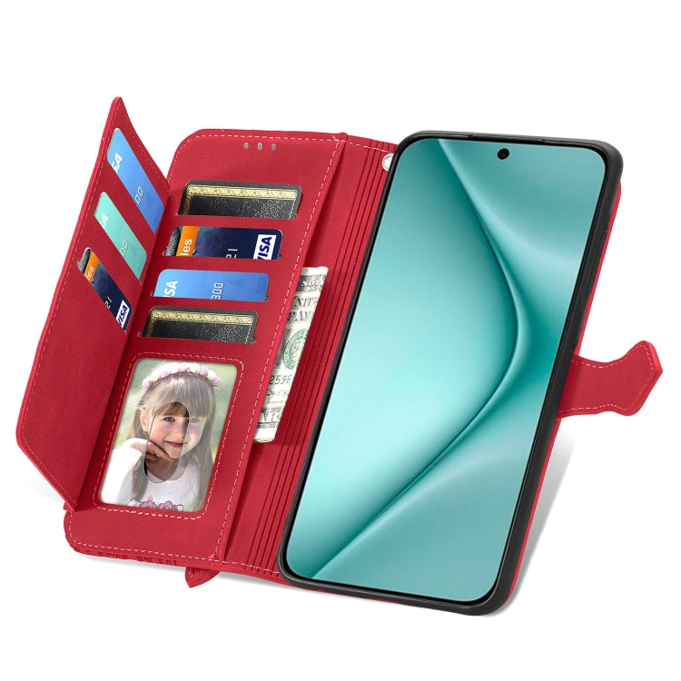 For Huawei Pura 70 Embossed Flower Zipper Leather Phone Case(Red)