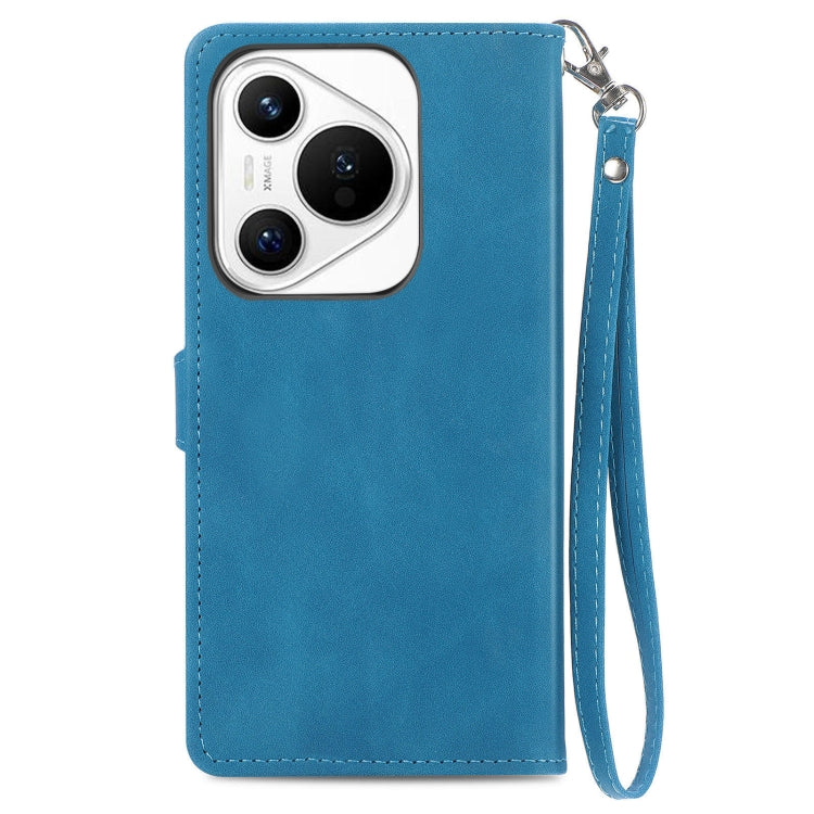 For Huawei Pura 70 Embossed Flower Zipper Leather Phone Case(Blue)