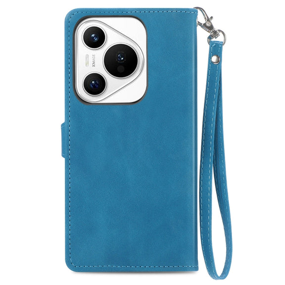 For Huawei Pura 70 Embossed Flower Zipper Leather Phone Case(Blue)