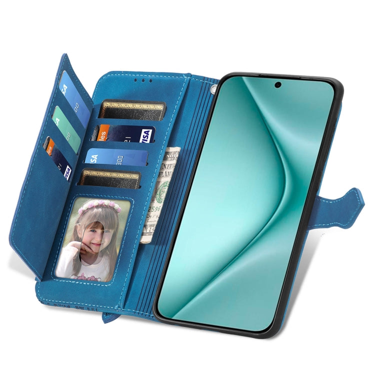 For Huawei Pura 70 Embossed Flower Zipper Leather Phone Case(Blue)