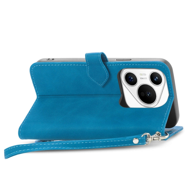 For Huawei Pura 70 Embossed Flower Zipper Leather Phone Case(Blue)