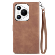 For Huawei Pura 70 Embossed Flower Zipper Leather Phone Case(Brown)