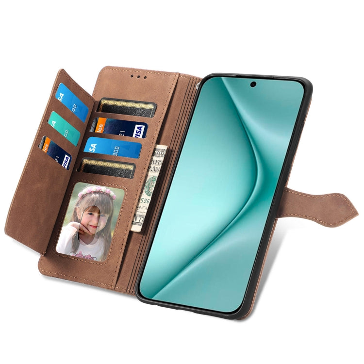 For Huawei Pura 70 Embossed Flower Zipper Leather Phone Case(Brown)
