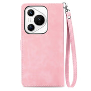For Huawei Pura 70 Pro+ Embossed Flower Zipper Leather Phone Case(Pink)