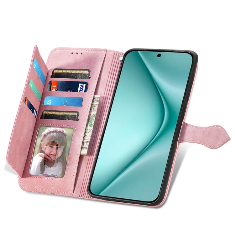 For Huawei Pura 70 Pro+ Embossed Flower Zipper Leather Phone Case(Pink)