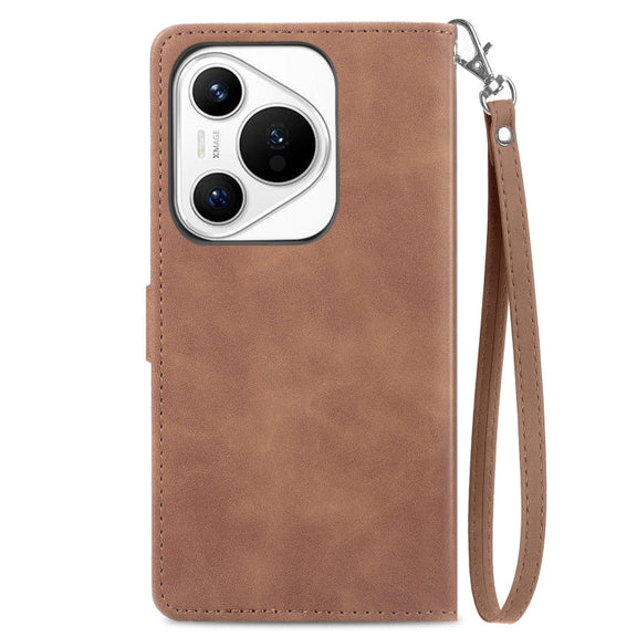 For Huawei Pura 70 Ultra Embossed Flower Zipper Leather Phone Case(Brown)
